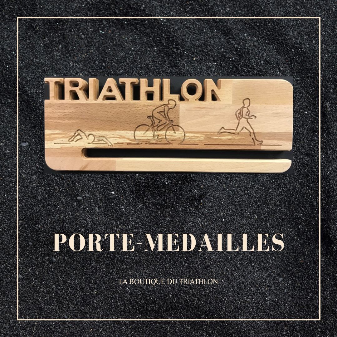 Portemédailles Triathlon en bois de hêtre / La boutique du Triathlon